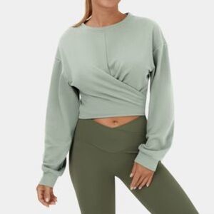 HALARA SIZE M MINT Women's Tie-Front Long Sleeve Top - sage green